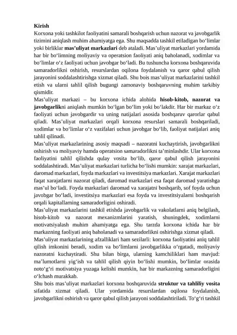 Mas’uliyat markazlari tushunchasi 2