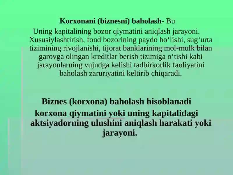 Biznesni baholashni asosiy tushunchalari 2
