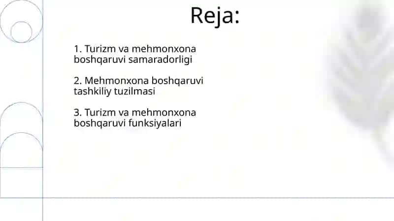 Turizm va mehmonhona boshqaruv funksiyalari va boshqaruvning tashkiliy tuzulish 2