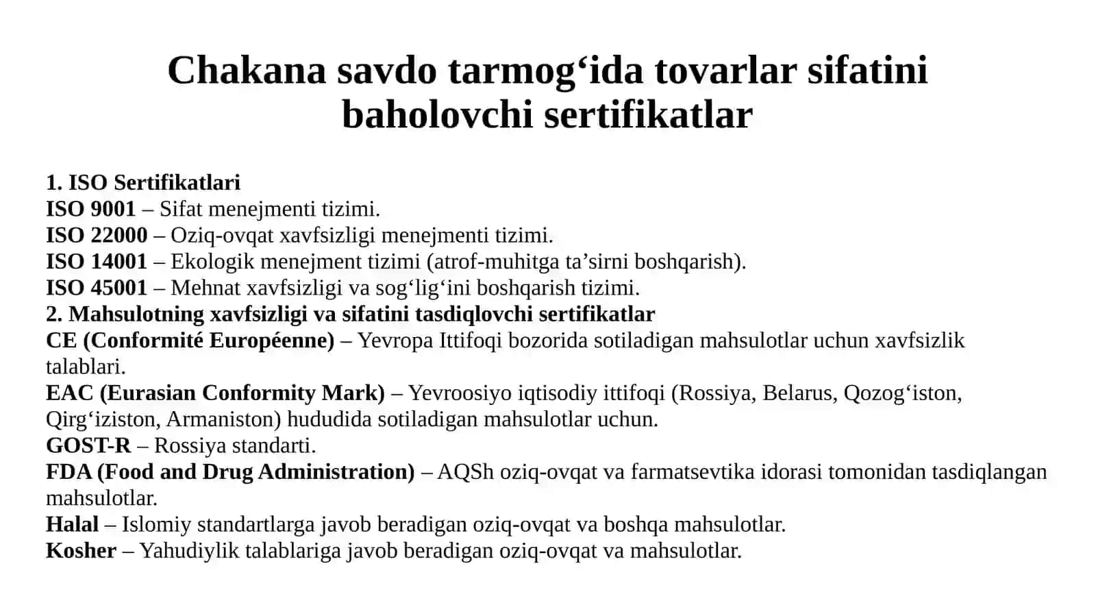 Chakana savdo tarmog‘ida tovarlar sifatini boshqarish va nazorat qilish 2
