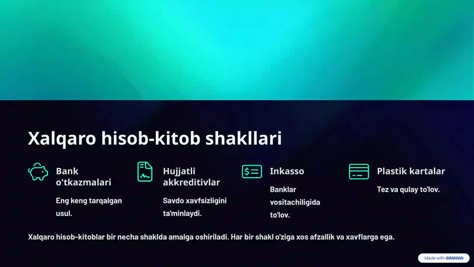Xalqaro valyutaviy hisob-kitob munosabatlari 2