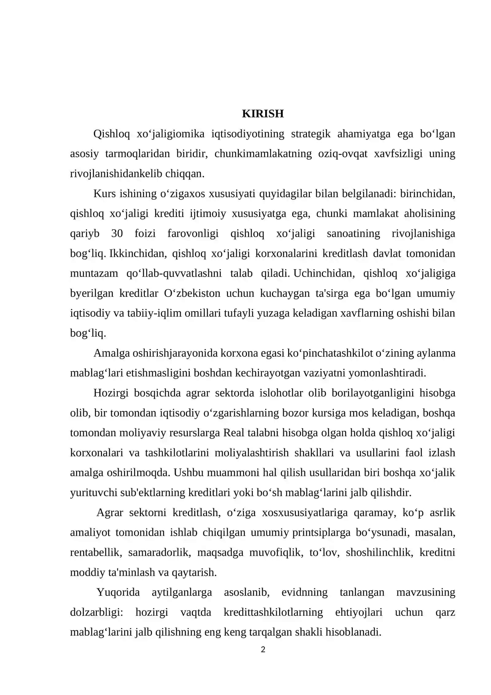 Qishloq xo‘jaligi korxonalariga kredit byerish mexanizmini tenglashtirish funksiyasining nazariy asoslari.docx 2