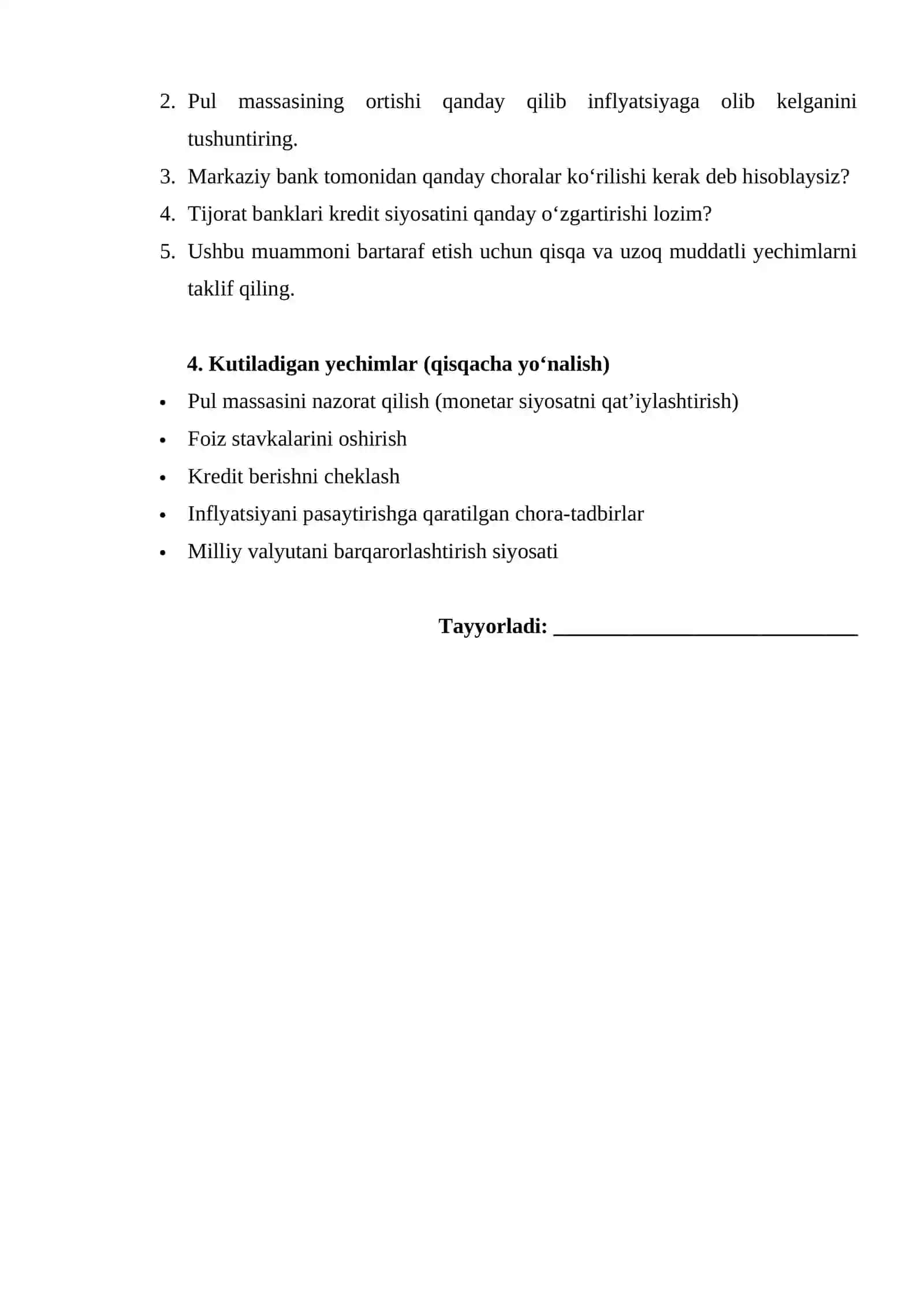 Pul muomalasi tushunchasi mavzusiga keys 2