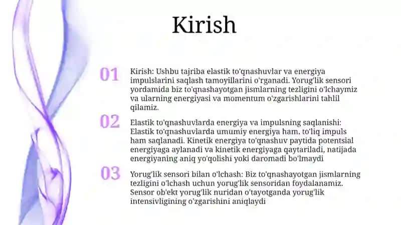 Elastik ToʻQnashuvda Energiya Va Impuls YorugʻLik Datchigi Bilan OʻLchash 2