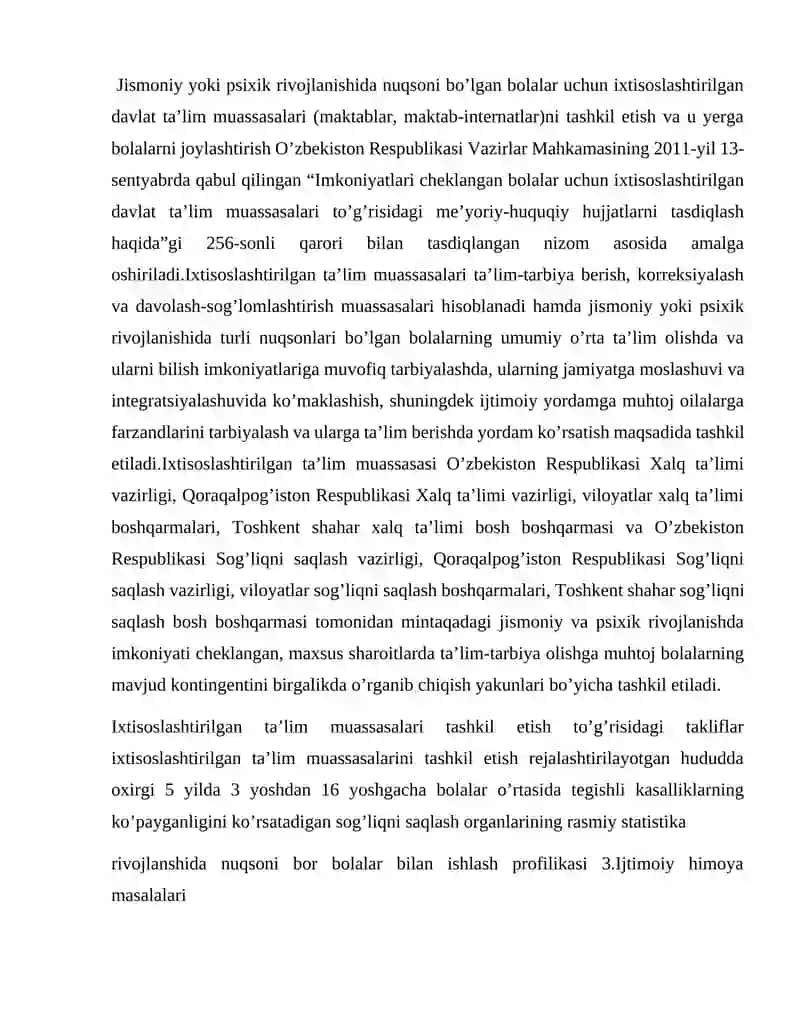 Imkoniyatlari cheklangan bolalar uchun ixtisoslashtirilgan davlat ta’lim muassasalari 2