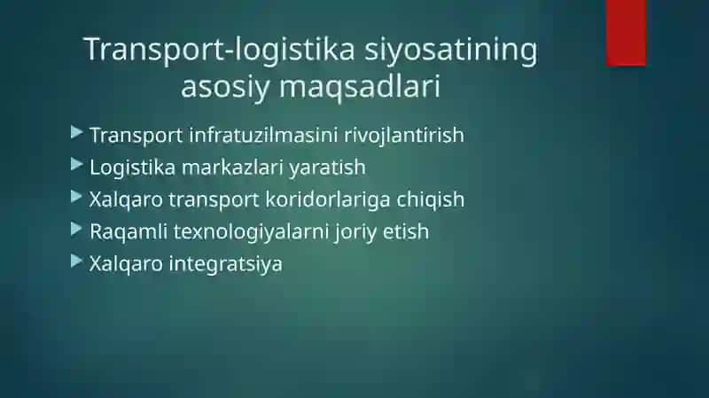 Davlatning transport logistika siyosati 2