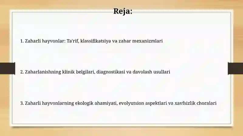 Zaharli hayvonlar Tibbiybiologiyasi 2
