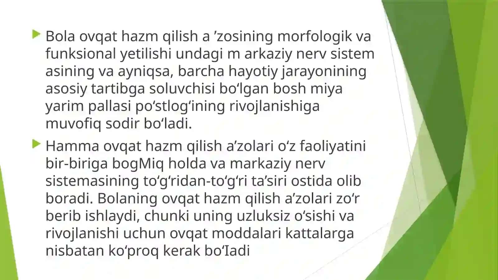 Yoshga doir og’iz bo’shlig’i, halqum, qizilo’ngach anatamo-fiziologik xususiyatlari 2