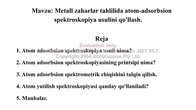 11. Metall zaharlar tahlilida atom-adsorbsion spektroskopiya usulini qo'llash. Taqdimot, 14 bet 2