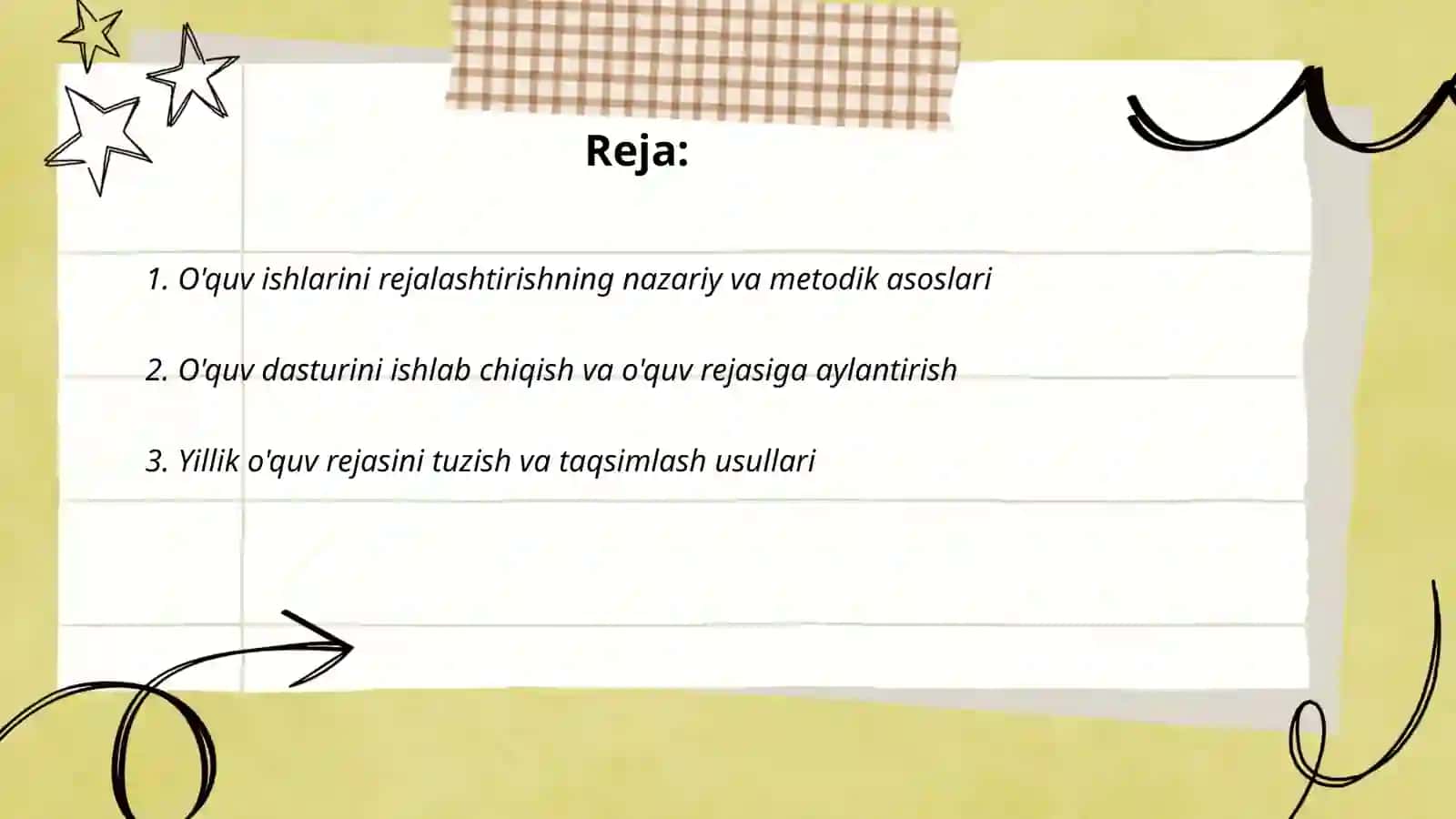 O'quv ishlarini rejalashtirish 2