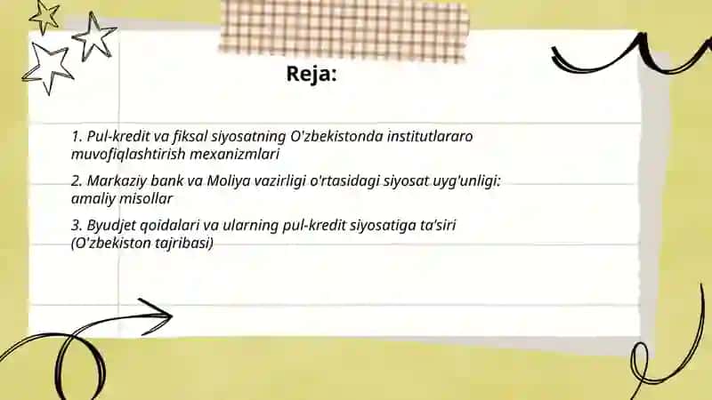Pul-kredit va fiksal siyosatning muvofiqlashtirilishi: O'zbekiston amaliyoti 2