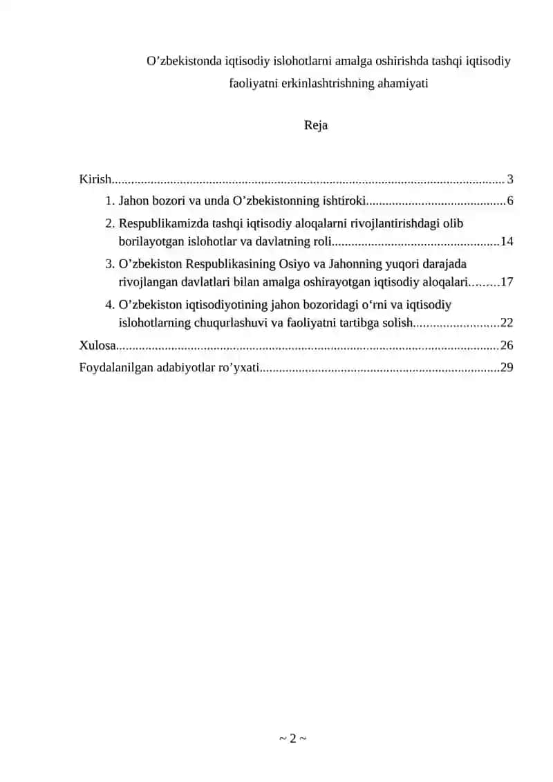 O’zbekistonda iqtisodiy islohotlarni amalga oshirishda tashqi iqtisodiy faoliyatni erkinlashtrishning ahamiyati 2