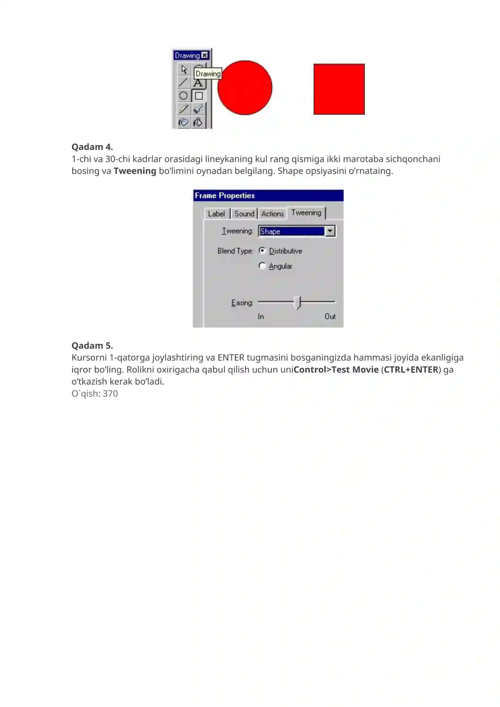 Macromedia Flash MX da Shape Tweening usuli 2