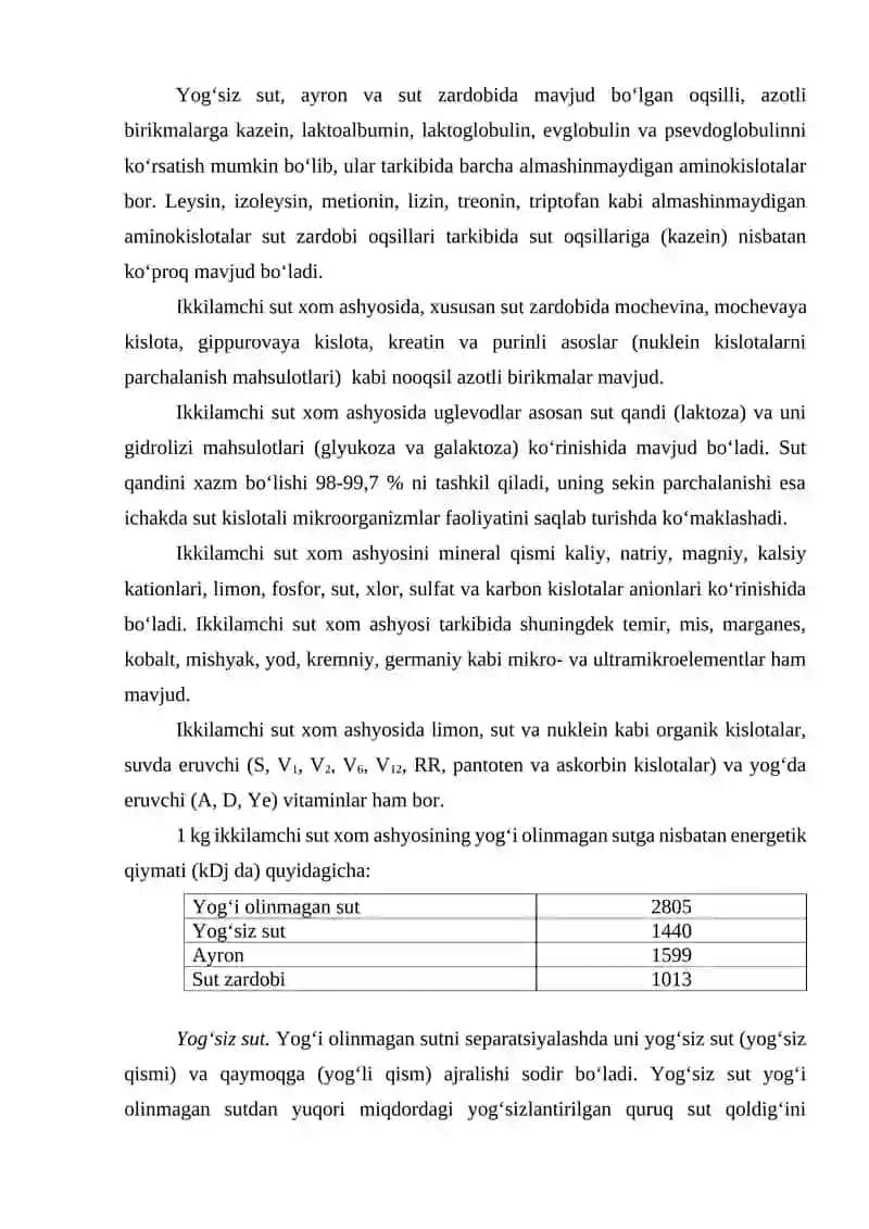 Ikkilamchi sut xom ashyosini umumiy tavsifi 2