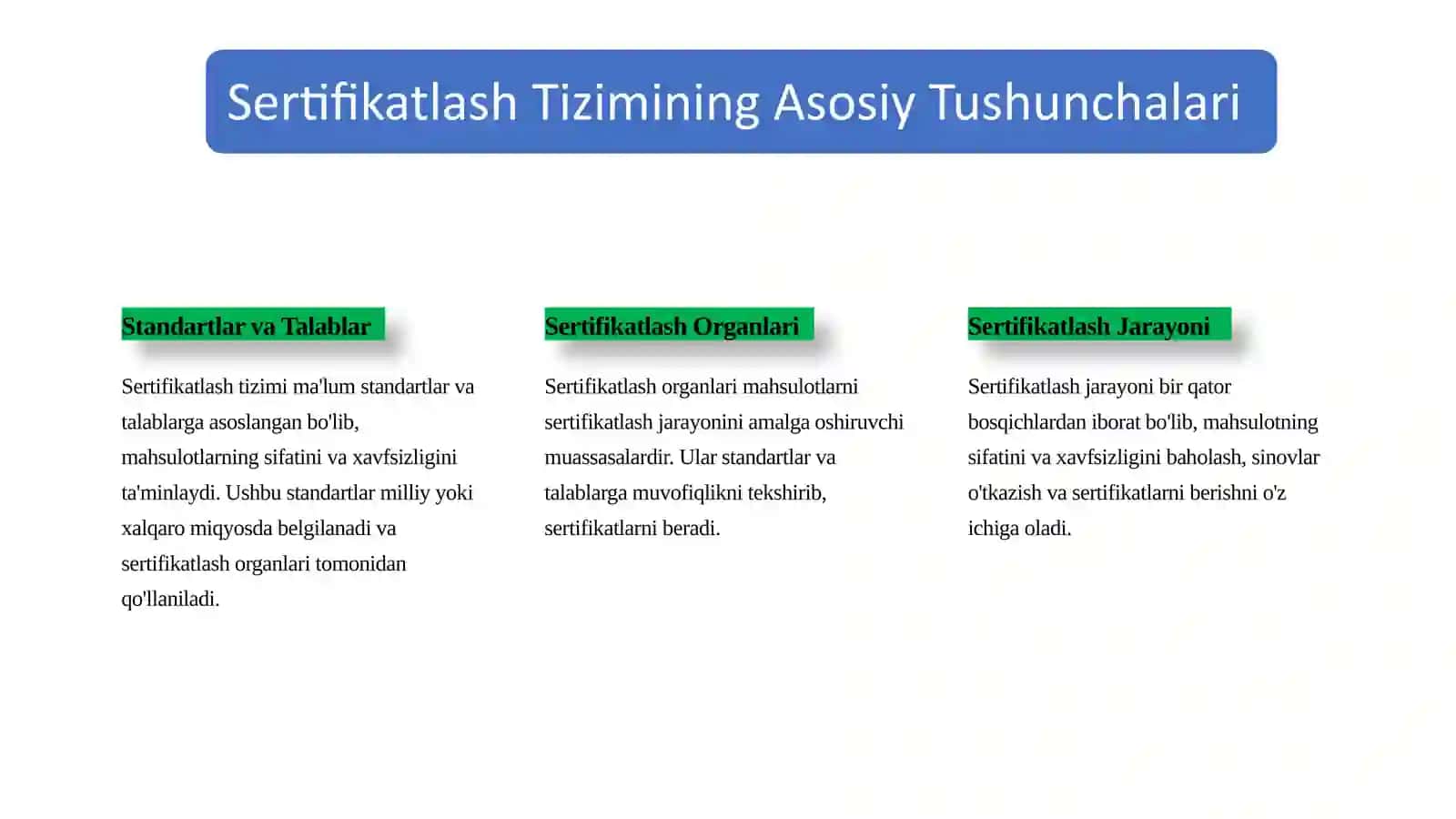 SIFAT TIZIMI VA ISHLAB CHIQARISHNI SERTIFIKATLASHNI TASHKIL ETISH 2
