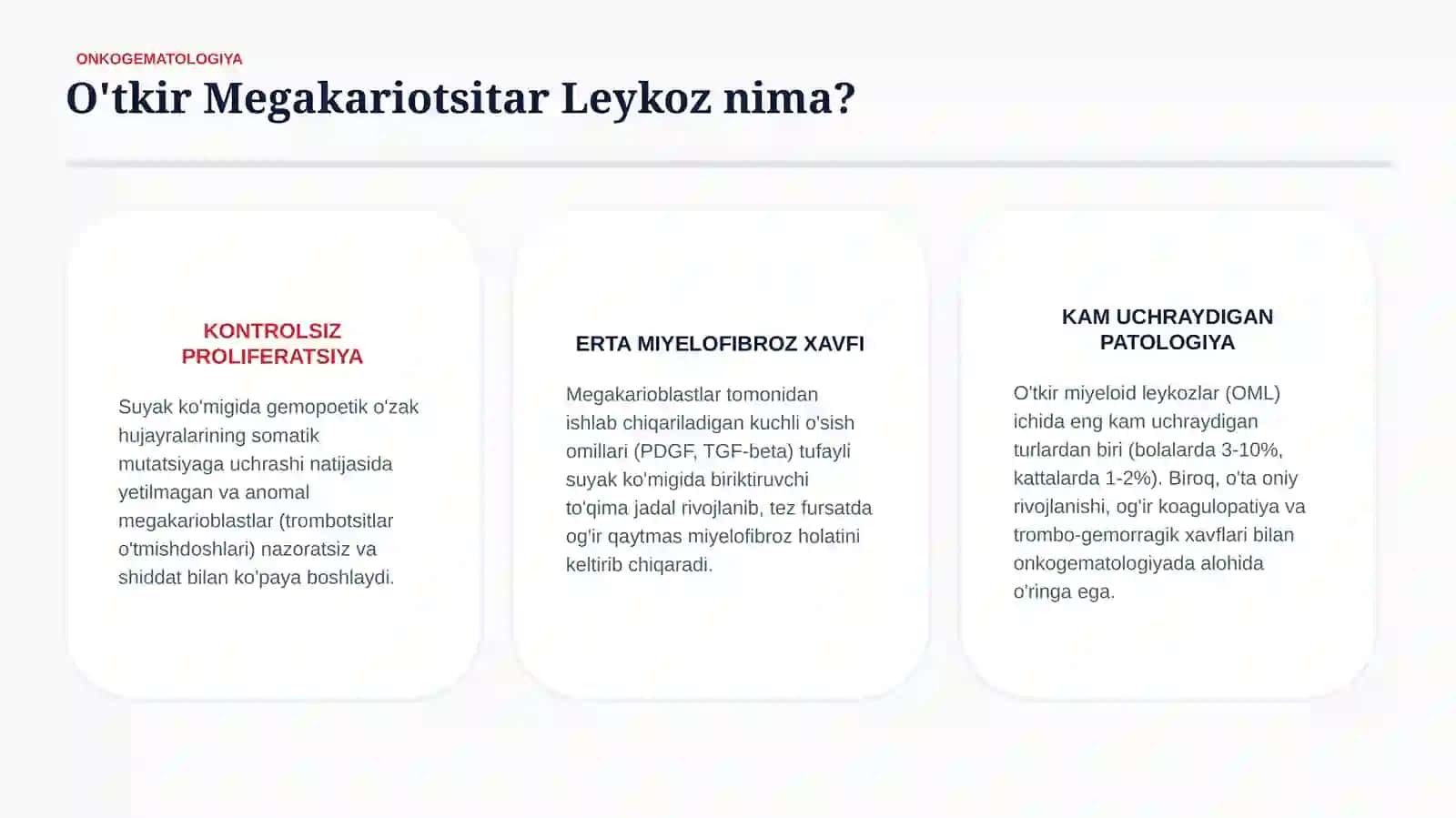 Megakariotsitar leykoz — etiologiya, patogenez, klinika, diagnostika va davolash prinsiplari | 15 sl 2