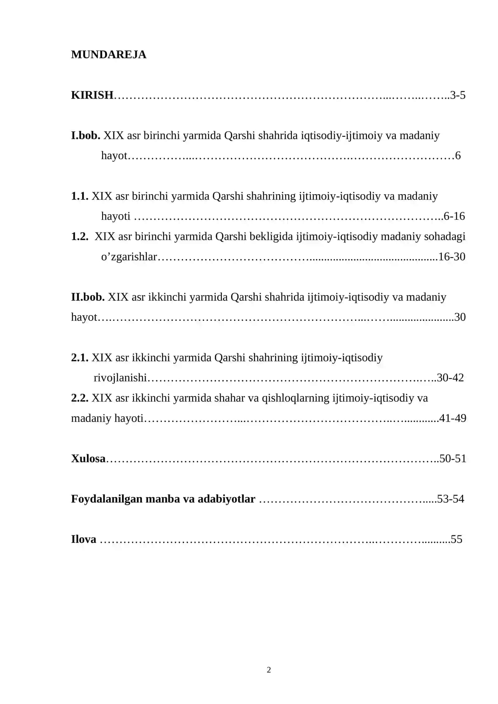 Qarshi shahrining ijtimoiy-iqtisodiy va madaniy hayoti (XIX asr misolida) BITIRUV MALAKAVIY ISHI 2
