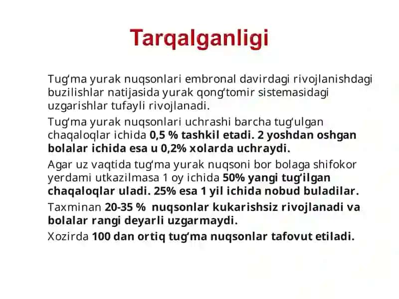 Tug‘ma yurak nuqsonlari embronal davirdagi rivojlanishdagi buzilishlar 2