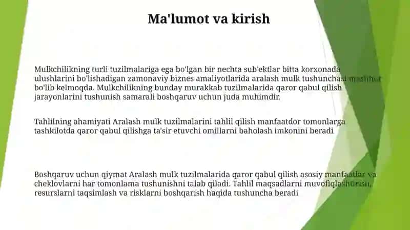 Turli Mulkchilik Shaklidagi Xo'Jalik Yurituvchi Subyektlarda Boshqaruv Qarorlari Qabul Qilishda Tahlilning Ahamiyati 2