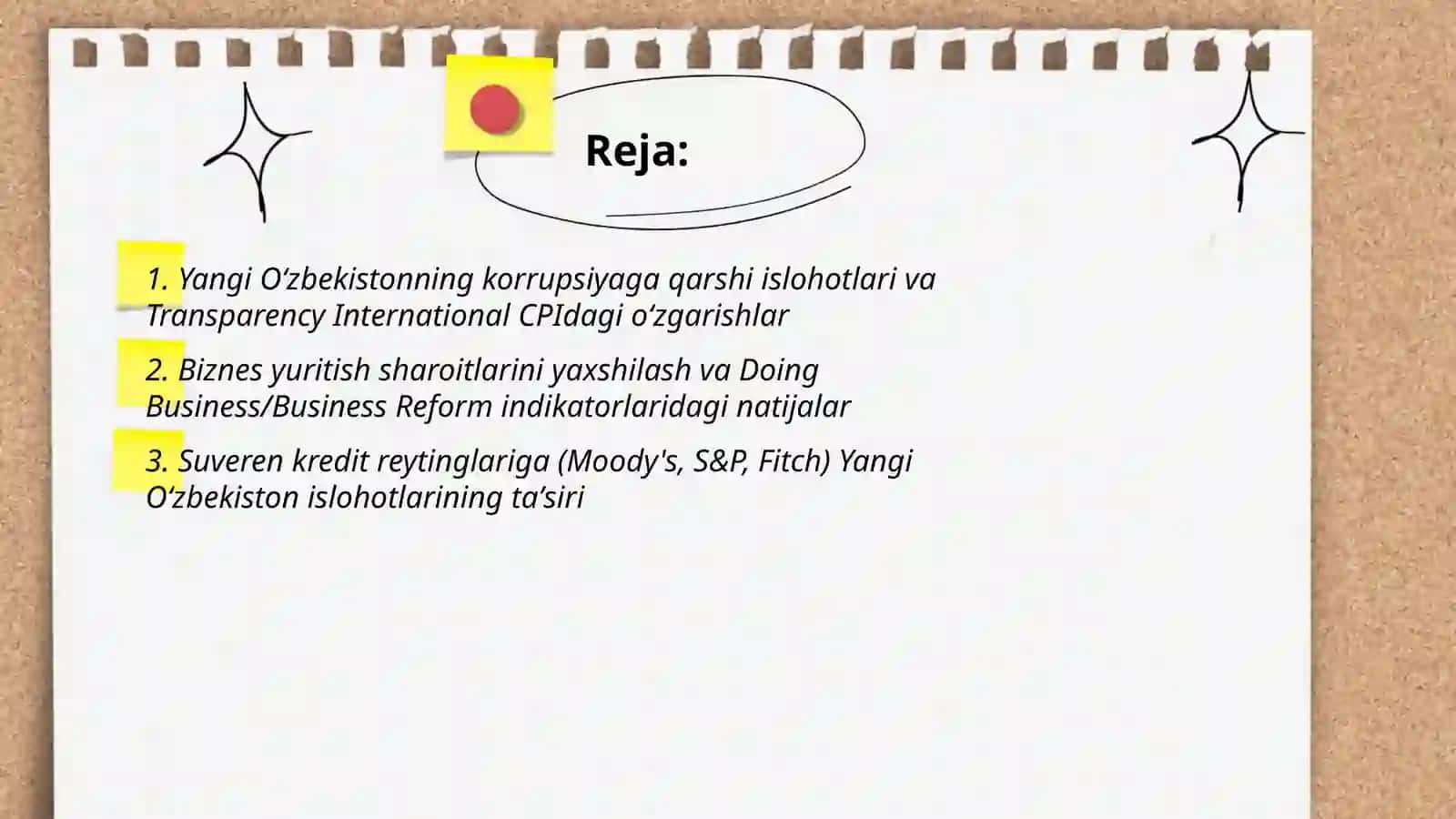 Yangi O‘zbekiston ijtimoiy-siyosiy, iqtisodiy va madaniy hayotida roʻy berayotgan oʻzgarishlarning xalqaro reyting va indekslarda aks etishi 2