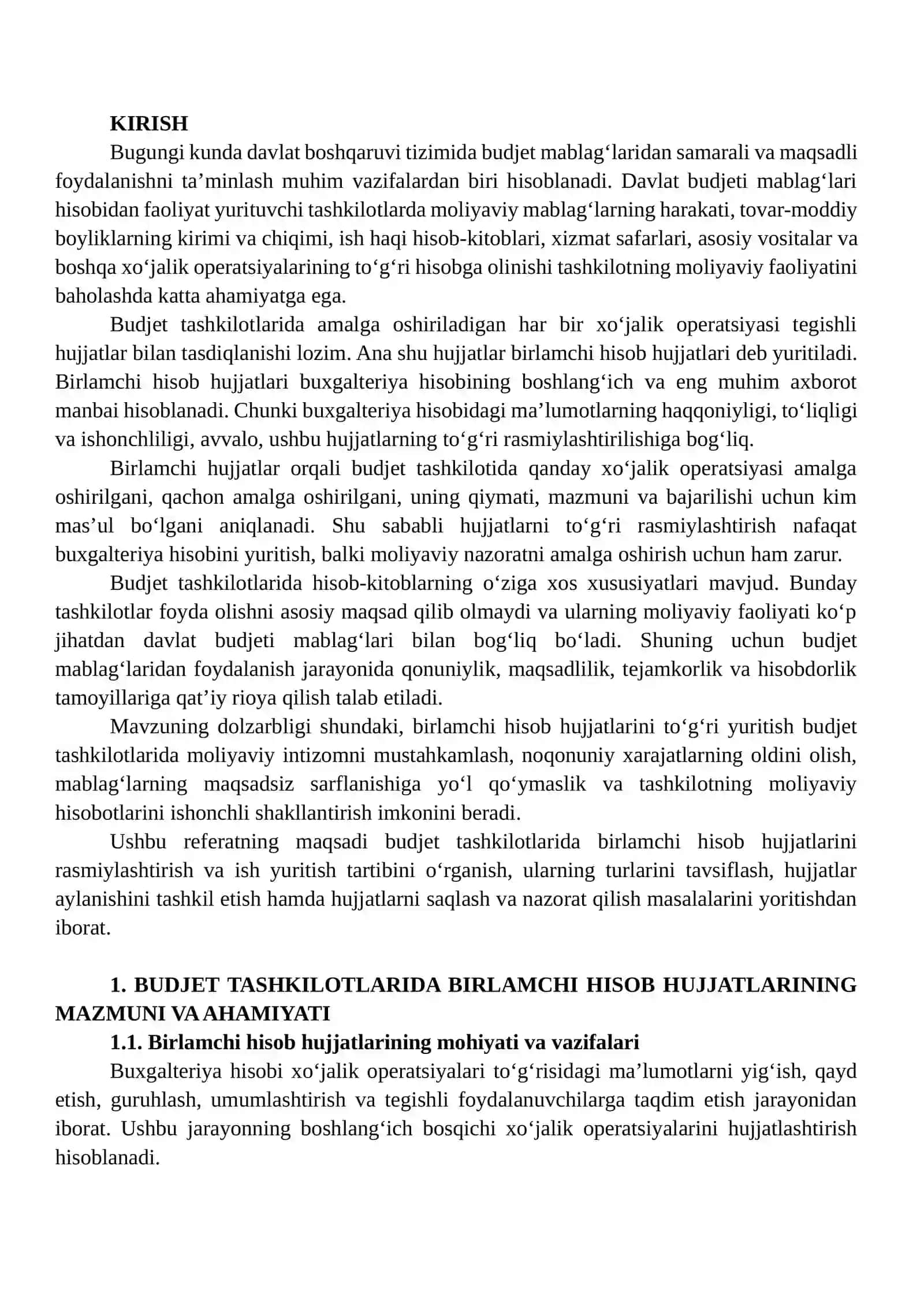 Budjet tashkilotlarda birlamchi hisob hujjatlari 2