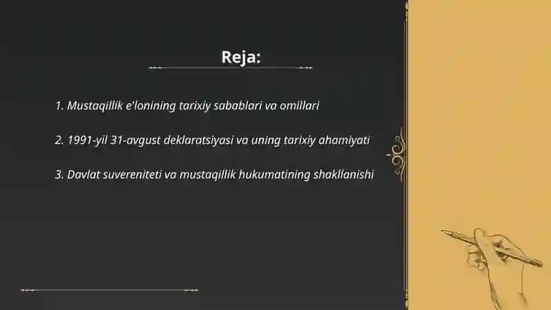 Mustaqil Oʻzbekiston tashkil topishining tarixiy ahamiyati 2