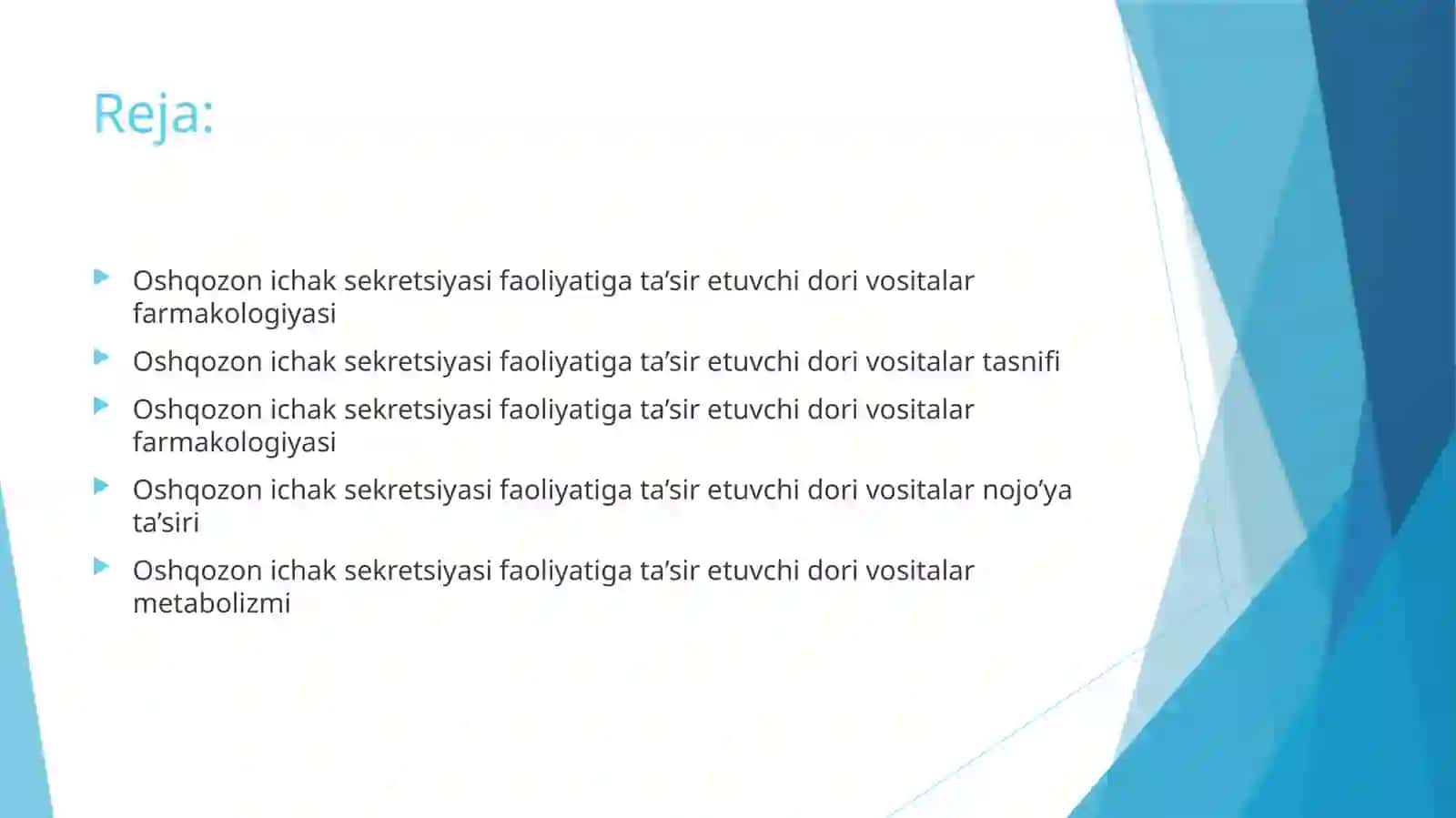 Oshqozon ichak sekretsiyasi faoliyatiga ta’sir etuvchi dori vositalar farmakologiyasi 2