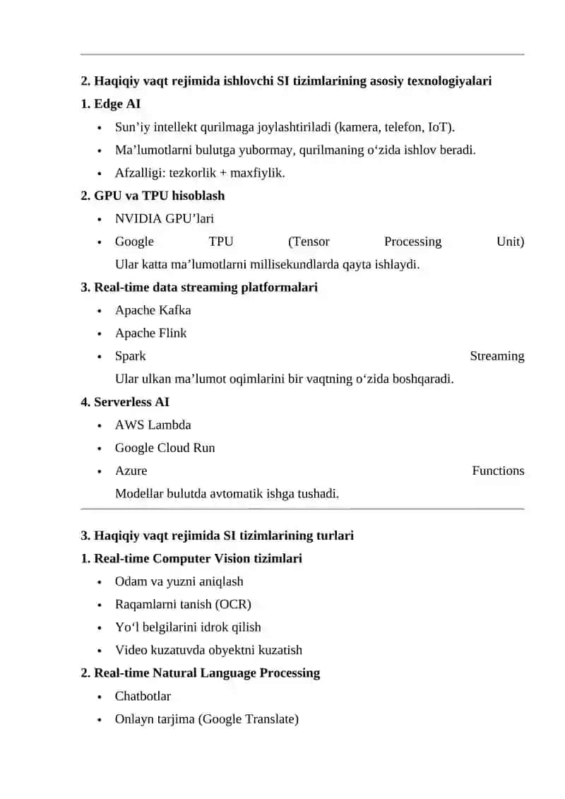 Haqiqiy vaqt rejimida ishlovchi sun’iy intellekt tizimlari (Real-time AI Systems) 2
