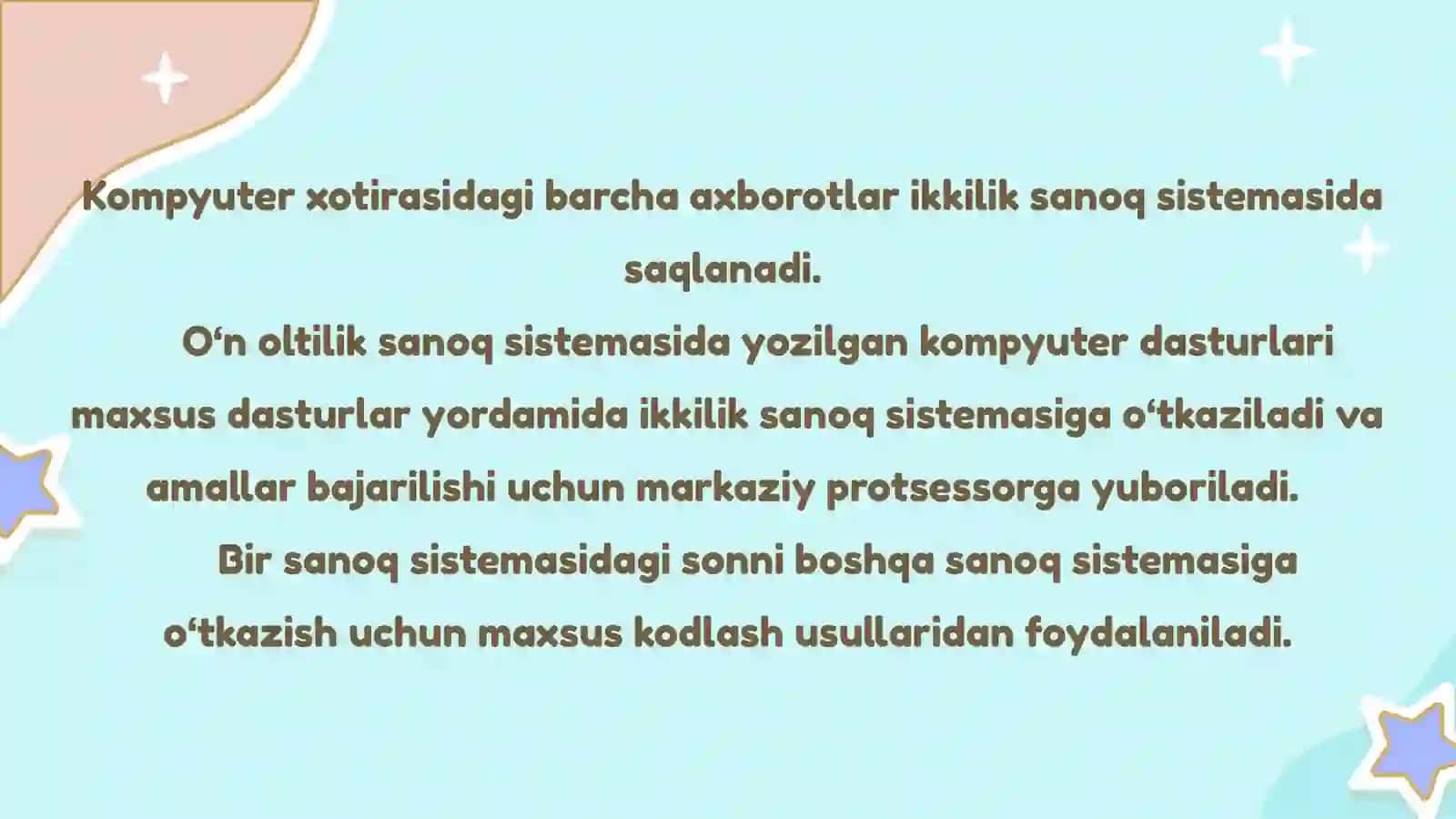 Sonlarni bir sanoq sistemasidan boshqa sanoq sistemasiga o‘tkazish 2