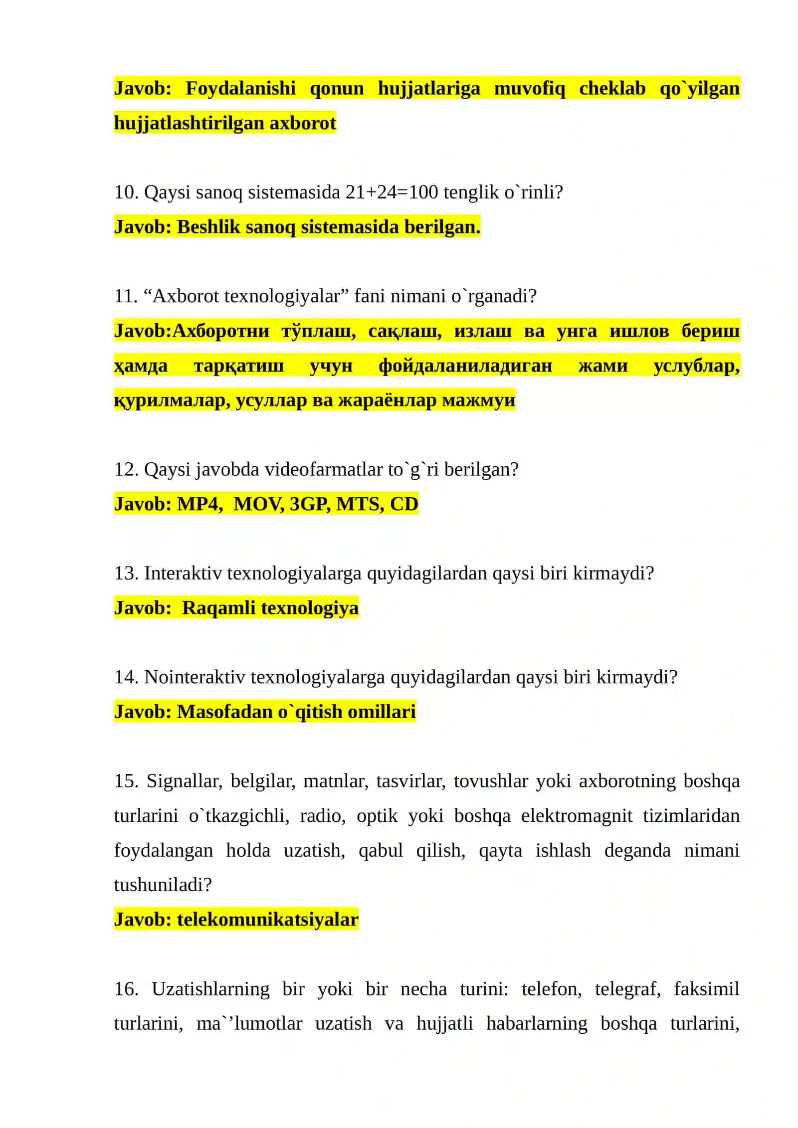 Kompyuter savodxonligi argos savol javoblari akt 2