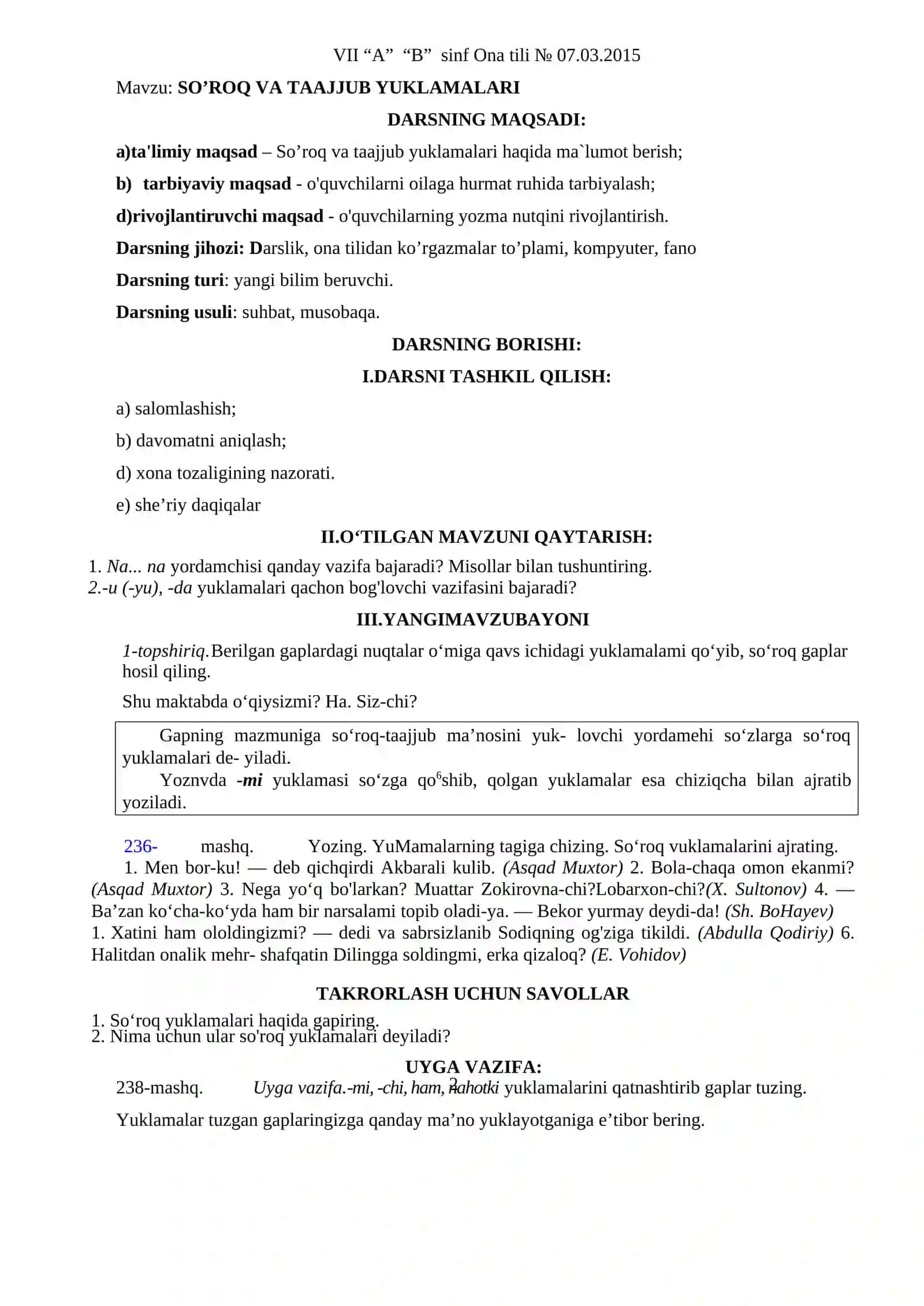 7-Sinf Ona Tili va Adabiyot Fanidan Kompetensiyaviy Yillik Dars Ishlanmalar To‘plami 2