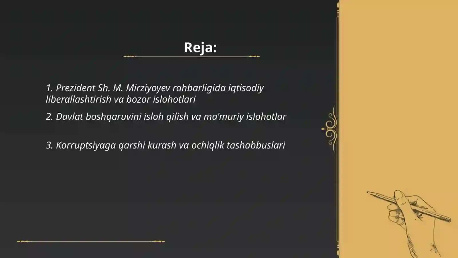 Prezident Sh. M. Mirziyoyev rahbarligida iqtisodiy liberallashtirish va bozor islohotlari 2