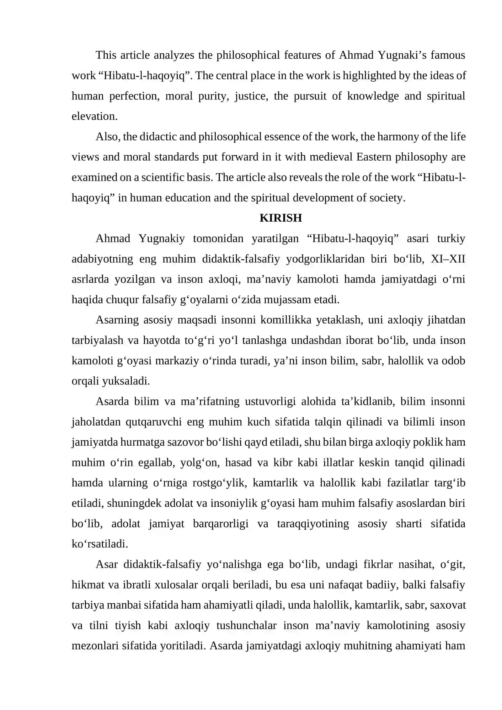 AHMAD YUGNAKIYNING “HIBATU-L-HAQOYIQ” ASARINING FALSAFIY XUSUSIYATLARI 2