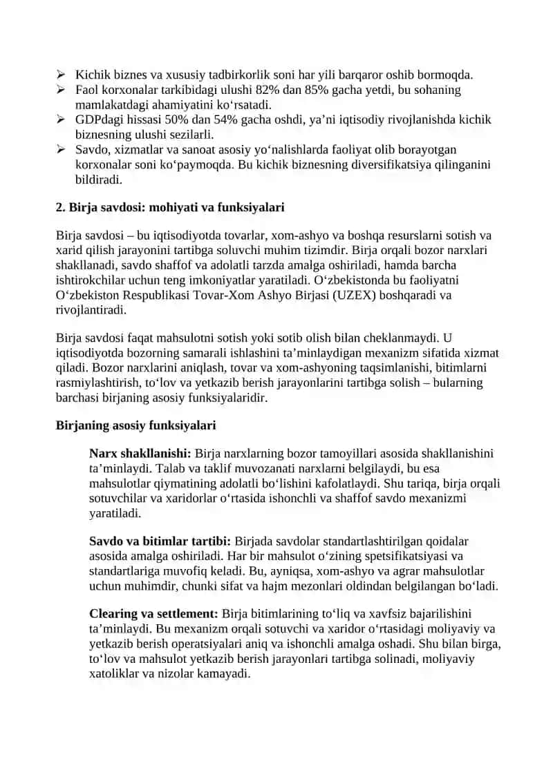 Kichik biznes va xususiy tadbirkorlikning rivojlanishi 2