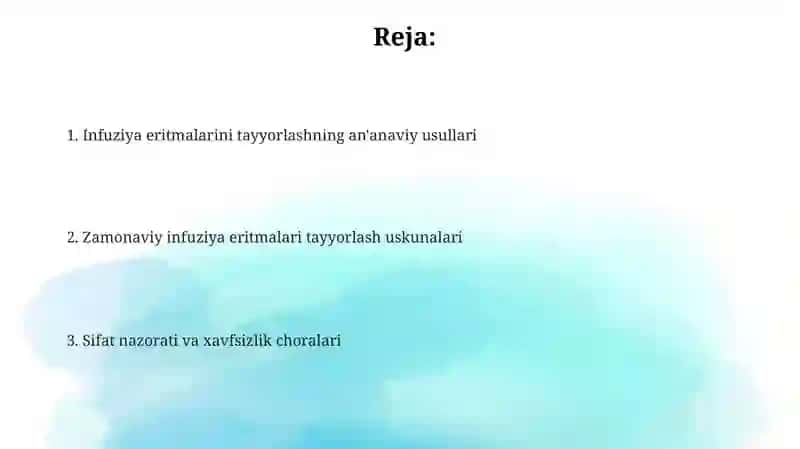 Infuziya eritmalari tayyorlash texnologiyalari 2