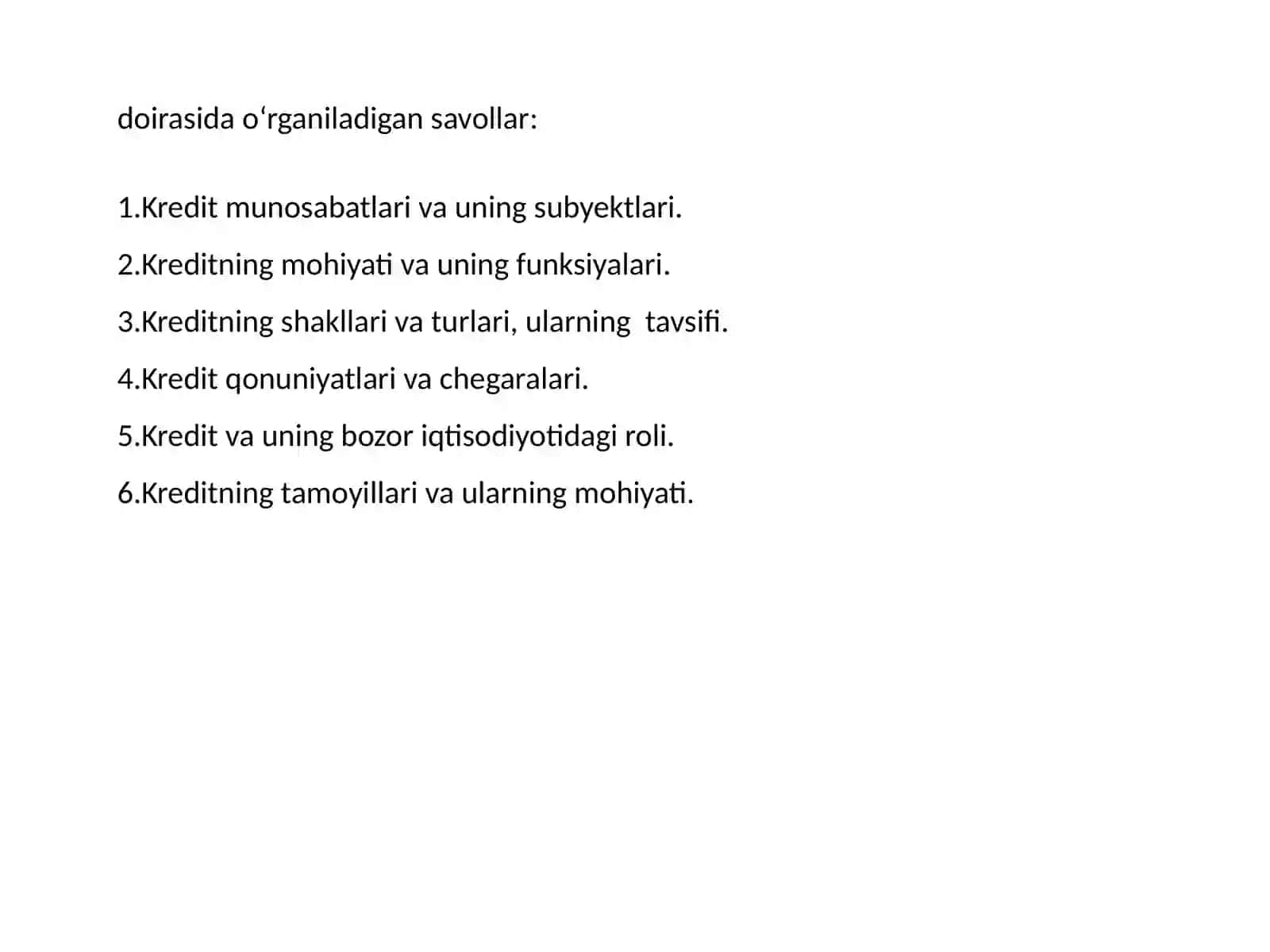 Kredit munosabatlari va uning subyektlari 2