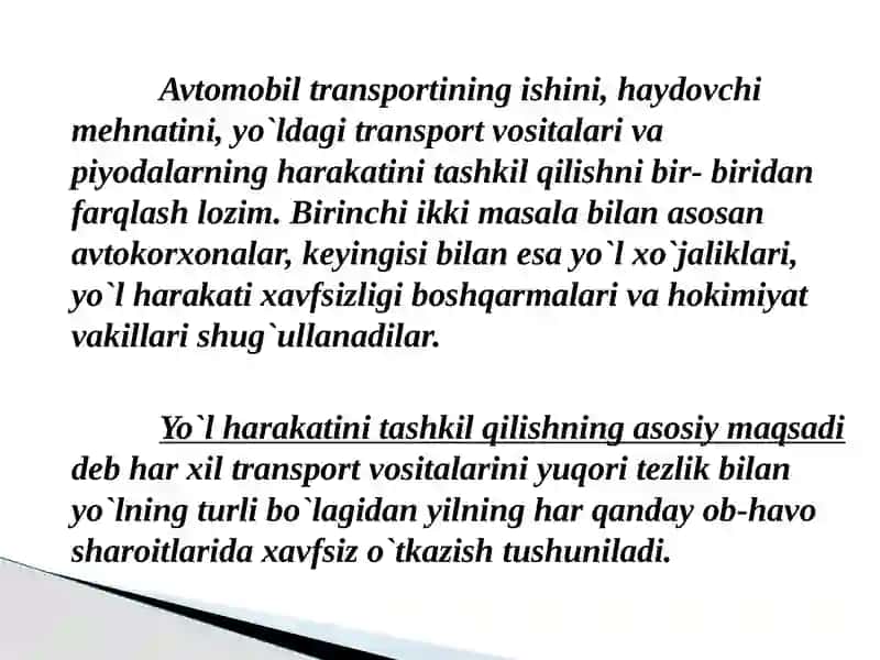 YO’L HARAKATINI TASHKIL ETISHDA  AVTOMOBIL- HAYDOVCHI-YO’L-PIYODA-MUHIT TIZIMINING O’ZARO BOG’LIQLIGI 2