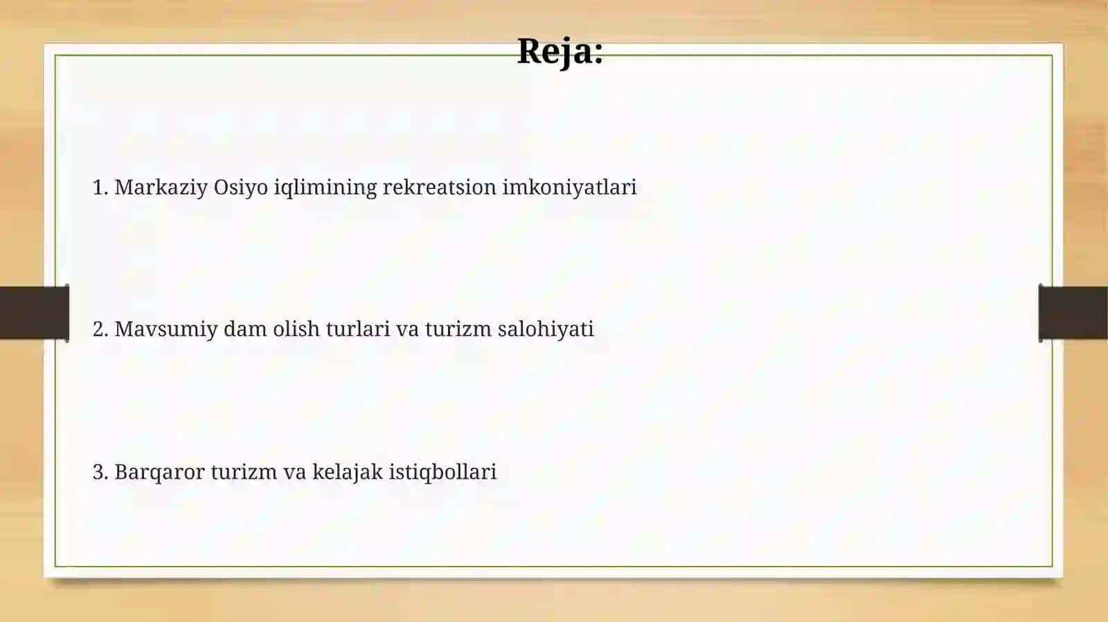 Oʻrta Osiyo iqlimida rekreatsion maqsadilarda foydalanish 2
