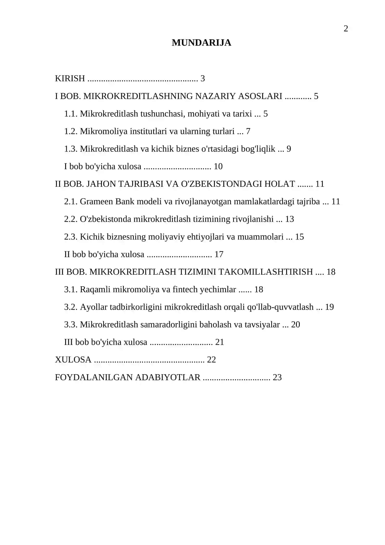 Mikrokreditlash va kichik biznesni rivojlantirish 2