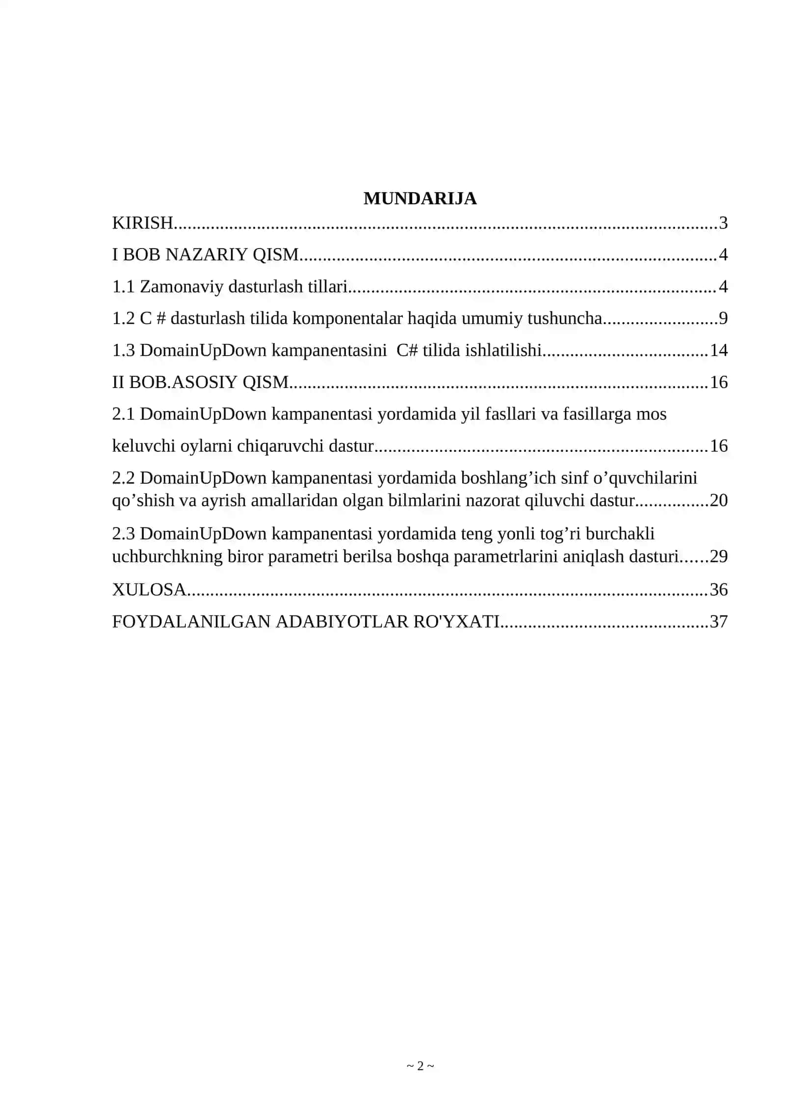 “С# dasturlash tilida DomainUpDown komponentasi yordamida dasturlar yaratish” 2