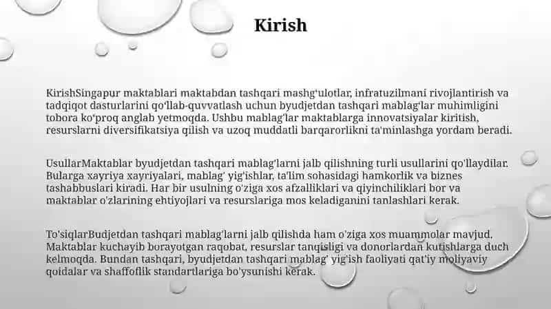 Sigapur Maktablarida Budjetdan Tashqari Mablag‘ Ishlab Topish 2
