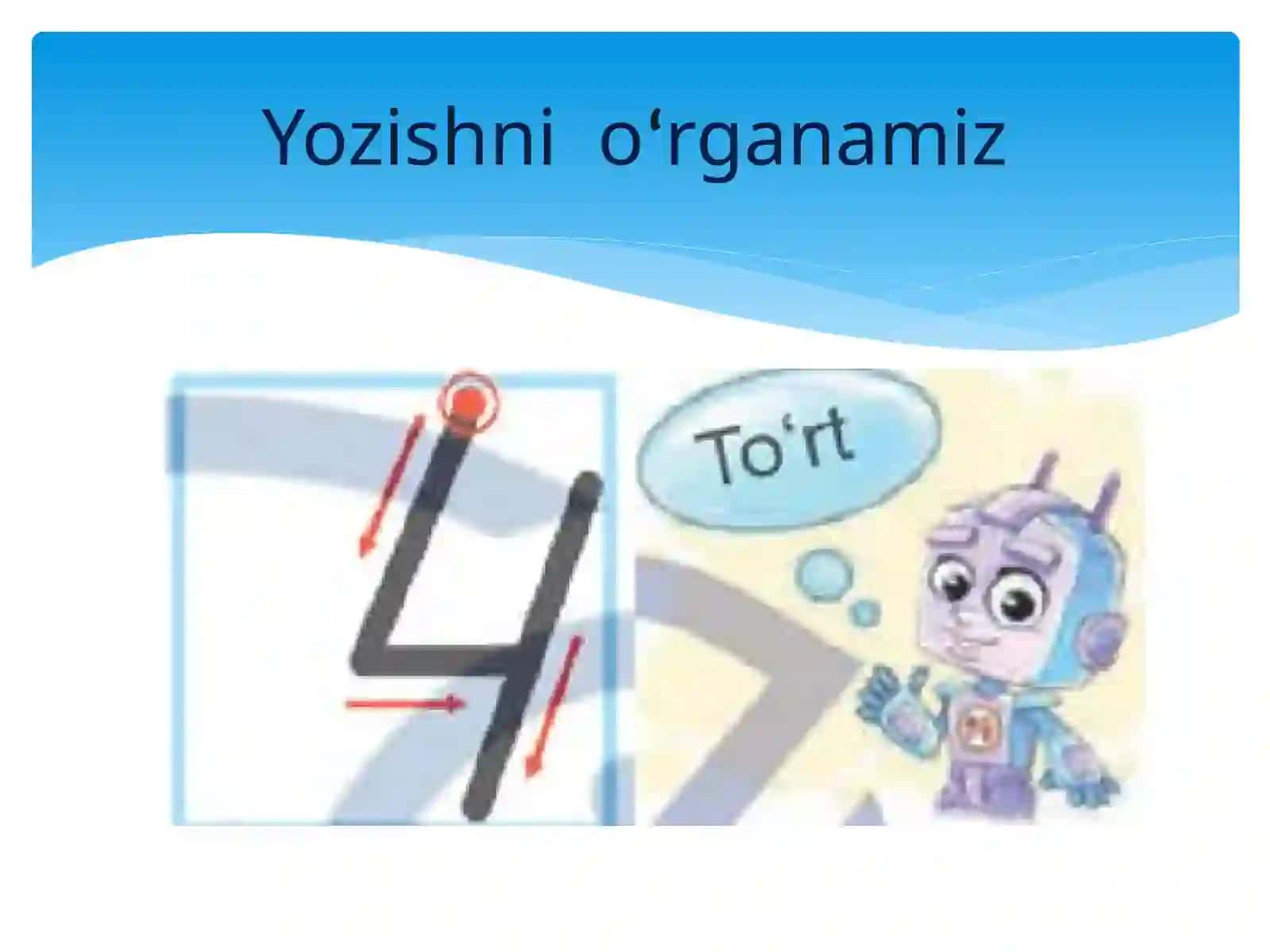 1-sinf matematika.1 dan 10 gacha boʻlgan sonlarning oʻqilishi va yozilishi. 4 soni 2