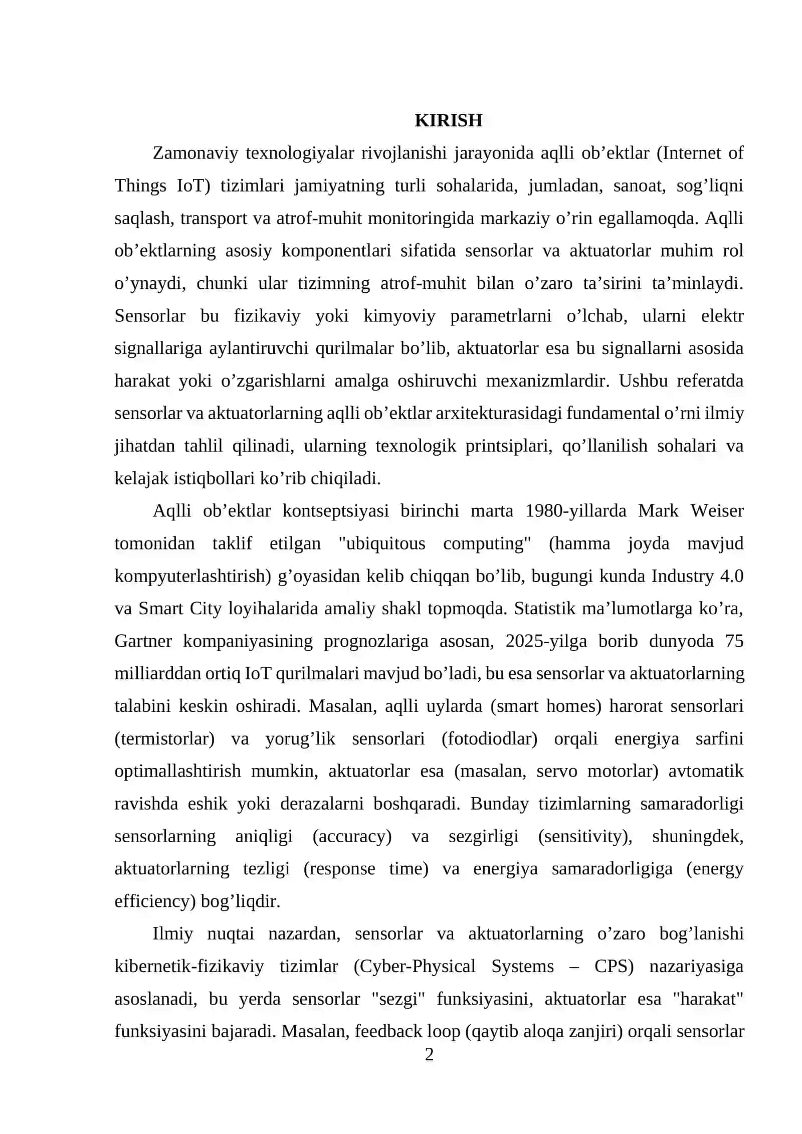 Sensorlar va aktuatorlar aqlli ob’ektlar IoT 2