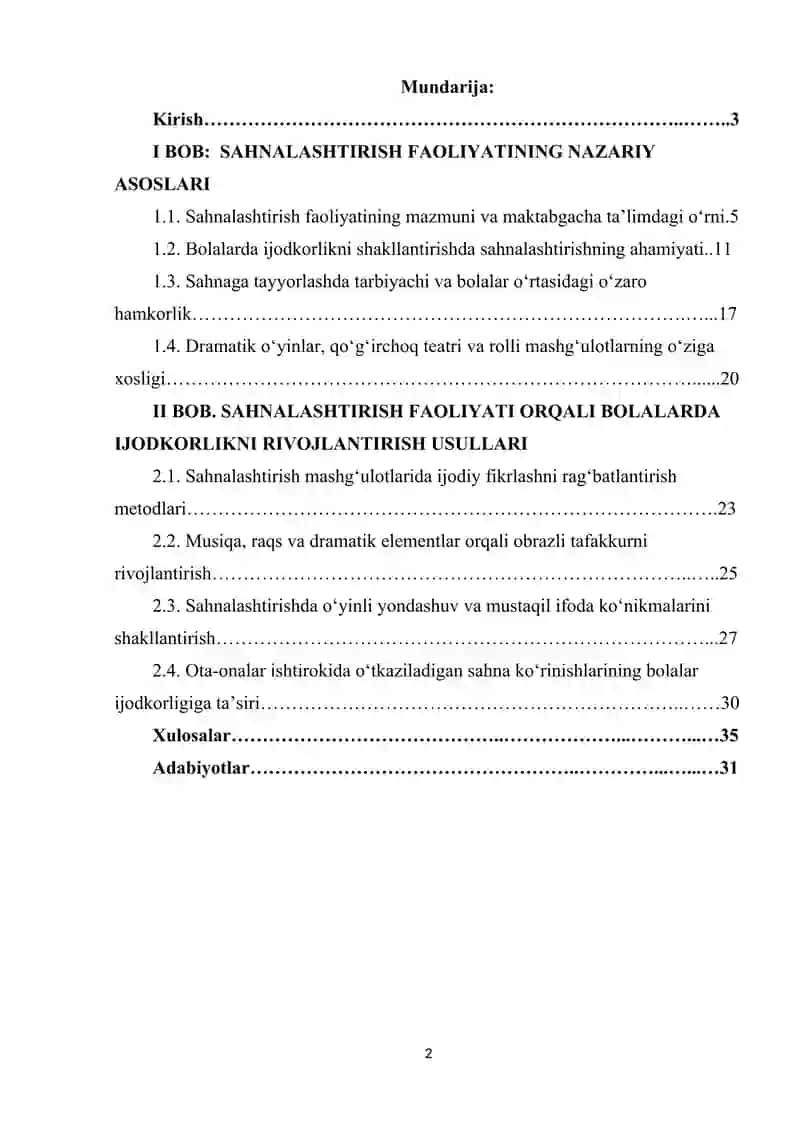 Sahnalashtirish faoliyati jarayonida bolalarda ijodkorlikni rivojlantirish usullari. 2