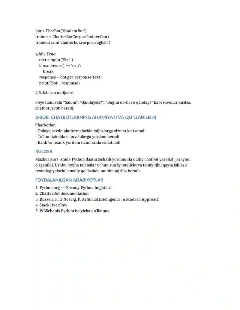 Phyton tilida chat bot yaratish 2
