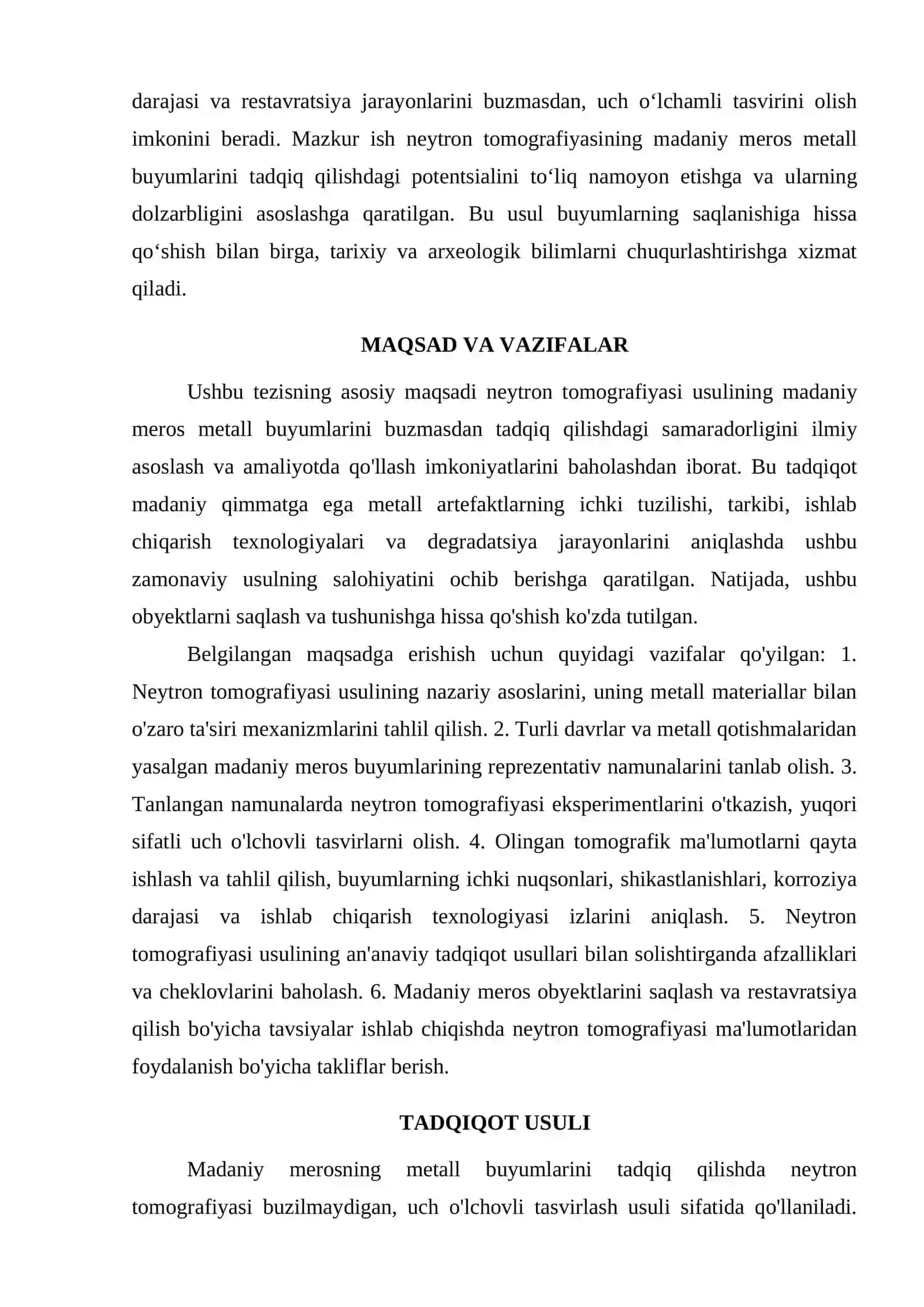 NEYTRON TOMOGRAFIYASI USULI YORDAMIDA MADANIY MEROSNING METALL BUYUMLARINI TADQIQ QILISH 2