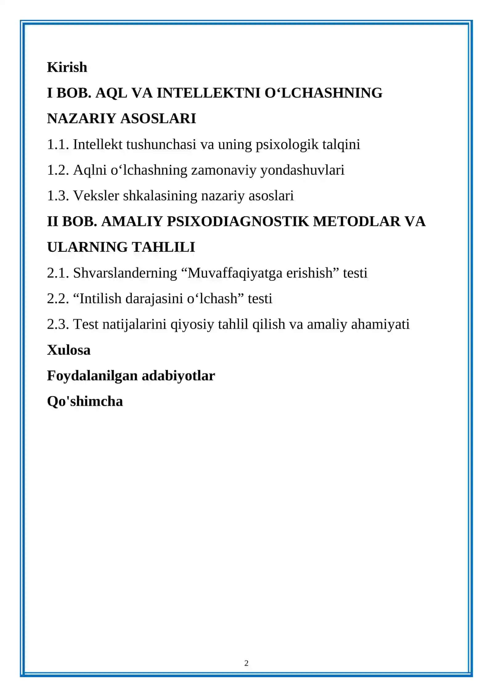 Aqlni o‘lchashning Veksler shkalasi. Shvarslanderning “Muvaffaqiyatga erishish” testi. “Intilish darajasini o‘lchash” testi 2