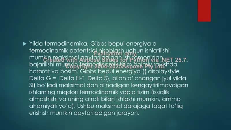 Ichki energiya, entalpiya, entropiya. Gibbs energiyasi 2