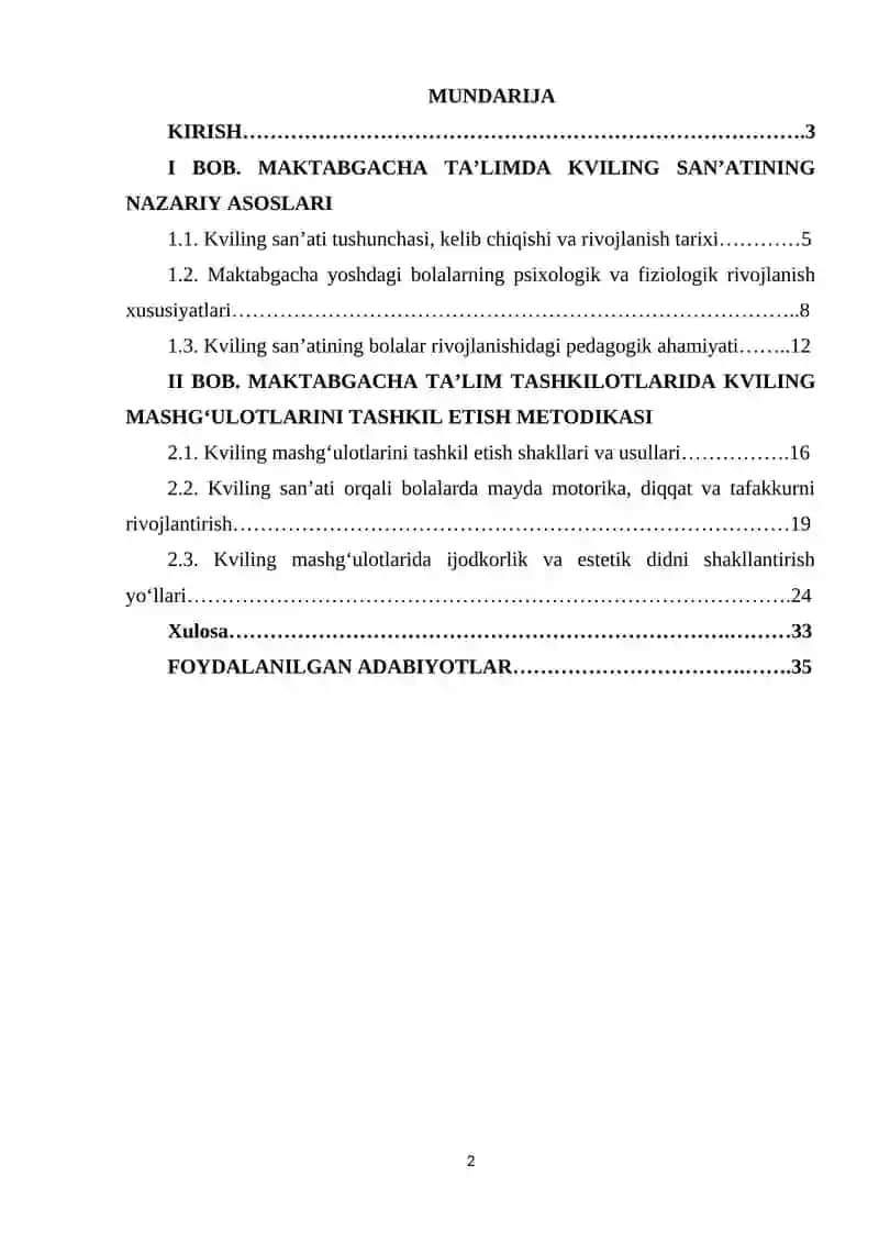 MAKTABGACHA TA’LIM TASHKILOTLARIDA KVILLING SAN’ATINING AHAMYATI 2
