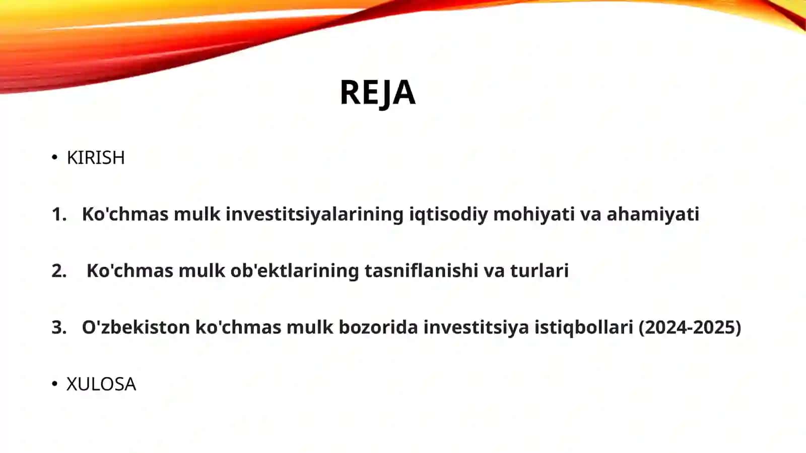 Ko'chmas mulk investitsiyalarining turlari va ularning tasnifi 2